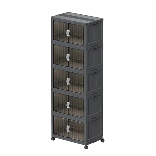 81QT Stackable Storage Bins with Lids & Wheels - Clear & Collapsible Design, Space Saving Foldable Plastic Organizer Containers for Home Bedroom Office Gray 5T - size: 81Qt/20Gal-5Packs/1Top Lid