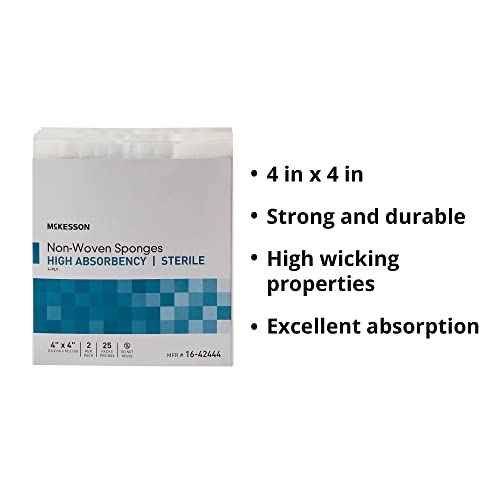 McKesson Non-Woven Sponges, Sterile, 4-Ply, High Absorbency, Polyester/Rayon (4 X 4 Inch (1200 Count))