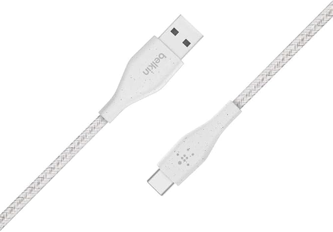 Belkin DuraTek Plus USB C to USB Cable - USB-A Cable W/Leather Strap - Ultra-Strong Charging Cable W/Flexible Insulation - Compatible W/iPads Samsung Galaxy Google Pixel &amp More - 4ft (White)