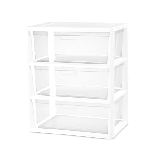 Plastic Drawer Wide Tower Plastic Storage Cart with Clear Pull Out Drawers, Black (White, 3 Drawer Wide Tower Broad) - color: White