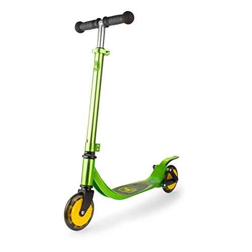 TOMY John Deere Kids Kick Scooter - Aluminum Girls and Boys Scooter -Includes Light Up Wheels and Adjustable Height for Growing Kids - for Ages 5 Years and Up