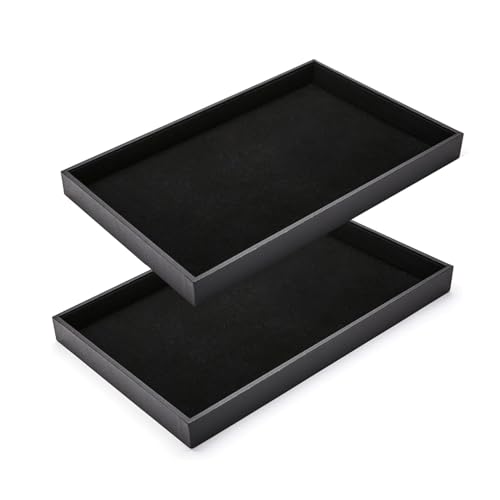 2Pcs Black Velvet Stackable Jewelry Tray Showcase Display Earring Necklace Bracelet Rings Organizer… - size: 2pcs