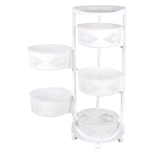 5 Tier Kitchen Storage Rack, Rotating Storage Shelf with Lockable Casters Multi-Layer Kitchen Shelf Vegetable Rotating Basket Organizer Stackable Round Storage Cart - size: 5 Tier