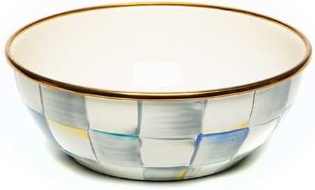 MACKENZIE-CHILDS Enamel Everyday Bowl, Serving Bowl for Entertaining, Extra-Small, Gray-and-White Sterling Check, Set of 1