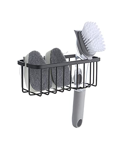 SunnyPoint NeverRust Deluxe Kitchen & Bathroom Sink Sponge Holder Organizer with Adhesive Mount - Additional Suction Cup Included – Sponge & Brush NOT Included – 7.4 x 3.3 x 2.75 Inch (Mat Black) - color: Mat Black