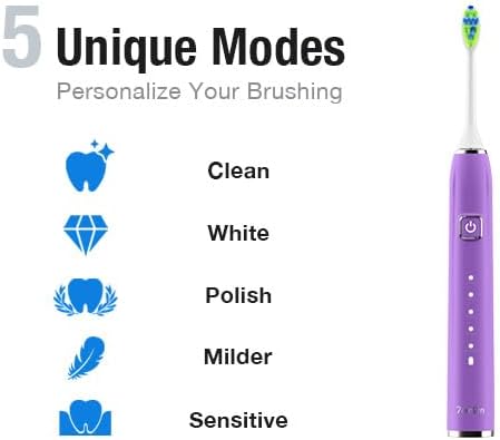 7AM2M Ultrasonic Electric Toothbrush with 6 Brush Heads for Adults&Kids, Type C Rehargeable, One Charge for 120 Days, 5 Modes&40000VPM Powered Toothbrush, 2 Minutes Built in Smart Timer (Purple)