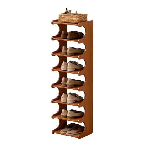 Tall Narrow Solid Wood Shoe Rack, 8 Tier Vertical Shoe Storage Tower, Freestanding Corner Organizer for Small Entryways, Slim Space-Saving Shoe Rack (12.6" L x 9.84" W x 44.1" H) - size: 8layers 44.1"h