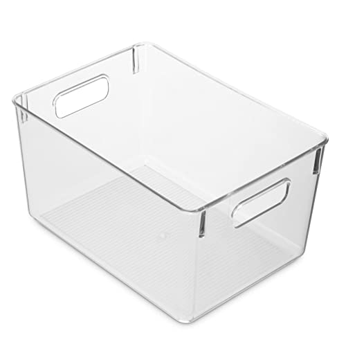Pack Of 4 Plastic Kitchen Organization Pantry Storage Bins - Fridge Organizer Household Food Baskets for Countertops, Cabinets, Refrigerator, Freezer, Bedrooms, Bathrooms