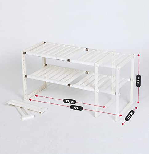 COELO Under Sink Organizer 2-Tier Expandable Shelf Kitchen Bathroom Cabinet Multi-purose Storage Standing Rack, White