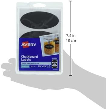 Avery Chalkboard Labels, 1-3/4" x 3-3/4" Removable Labels, Black, Non-Printable, 12 Oval Labels Total (73363) (Pack of 2)