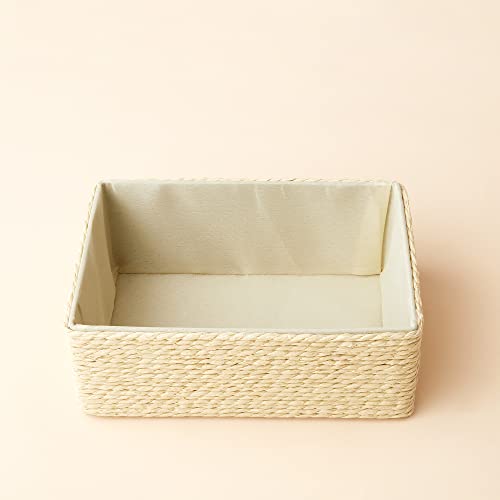 Storage Baskets Set 4 - Stackable Woven Basket Paper Rope Bin, Storage Boxes for Makeup Closet Bathroom Bedroom (Beige) - color: Beige
