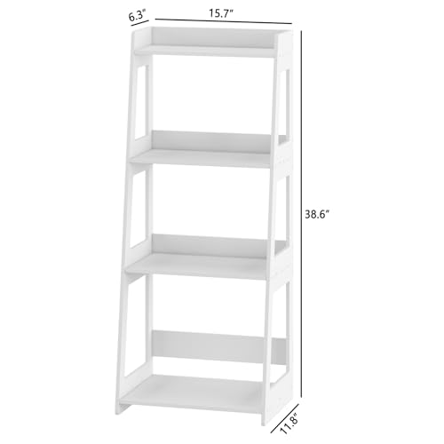 4-Tier Ladder Shelf, White Bathroom Shelves Freestanding Open Shelving Unit Bookshelf, Side End Table for Living Room Kitchen Bathroom(11.8”D x 15.7”W x 38.6”H) - size: 11.8"D x 15.7"W x 38.6"H