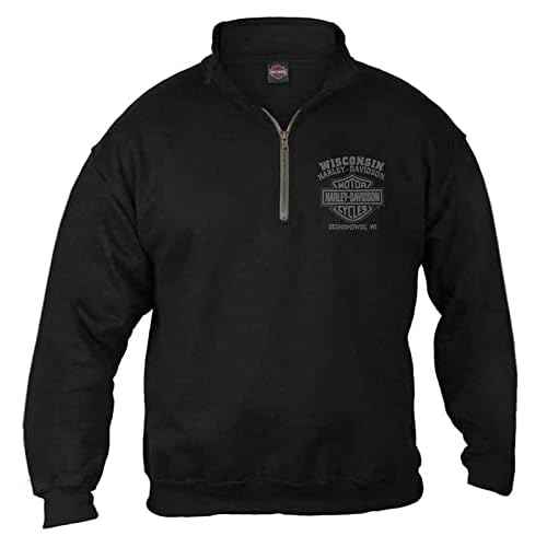 Harley-Davidson Men's Corrosion Skull 1/4 Zip Cadet Pullover Sweatshirt - Black