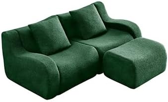 Green Teddy Fabric Cloud Ottoman, Modern Boneless Modular Footstool in a Box for Living Room, Comfortable Deep Seat Design, No Assembly Required, Sofas para Sala
