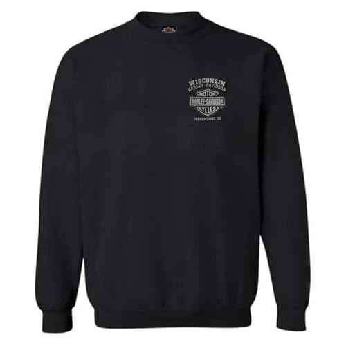 Harley-Davidson Men's Ghoulish Biker Skull Pullover Fleece Sweatshirt, Black