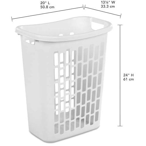 1.8 Bushel Slim Rectangular Laundry Hamper with Through Handles, Space-Saving Plastic Laundry Basket for Narrow Spaces, Ventilated Design, White, 20 x 13.1 x 24 Inches