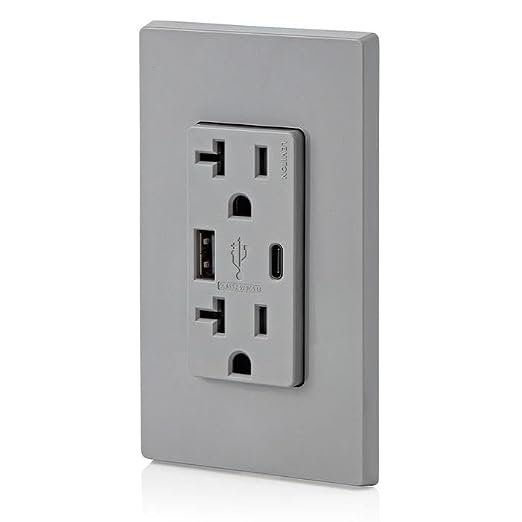 Leviton Type A &amp Type-C USB In-Wall Charger with 20A Tamper-Resistant Outlet USB Charger for Smartphones and Tablets. Not for Laptops T5833-E Black