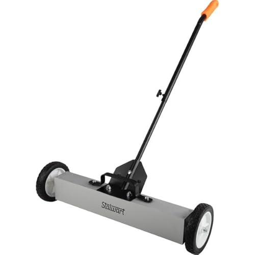 Magnetic Sweeper with Wheels - 24-Inch Rolling Nail Magnet Tool - Magnetic Pickup Tool with Adjustable Handle and 30 to 50-Pound Capacity by Stalwart