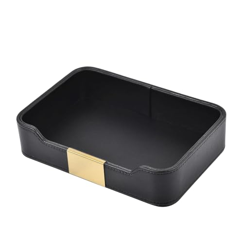 Luxury Leather Valet Tray,Jewelry Tray,Desktop Storage Organizer,Caddy Holder for Cosmetic,Jewelry,Watch,Keys,Phone,Wallet,Remote Controller,Pen, (black) - color: black