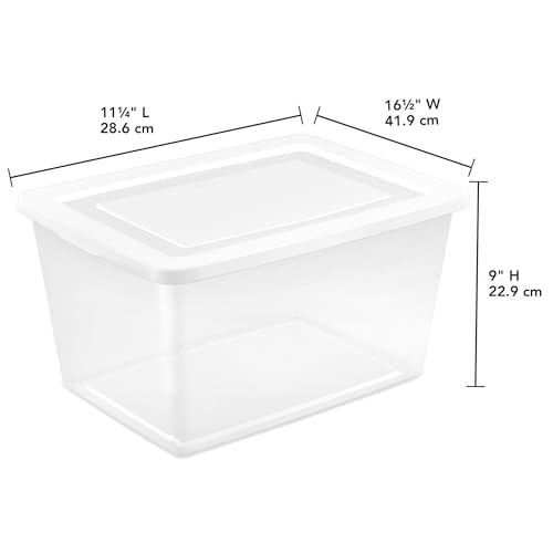Sterilite 24 Pack Storage Box, 58 Quart Stackable Tote, Clear Plastic Container with Secure Snapping Lids for Home and Office Organization, White - size: 58 Quart, style: 24