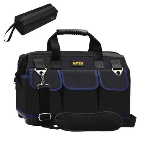 FASTECH 22 Inch Tool Bag, Waterproof Wide Mouth Tool Kit, Heavy Duty Tool Bag Organizer With Shoulder Straps and Molded Base, Tool Storage Package For Screwdrivers, Pliers, Nut Drivers (DarkBlue22IN)