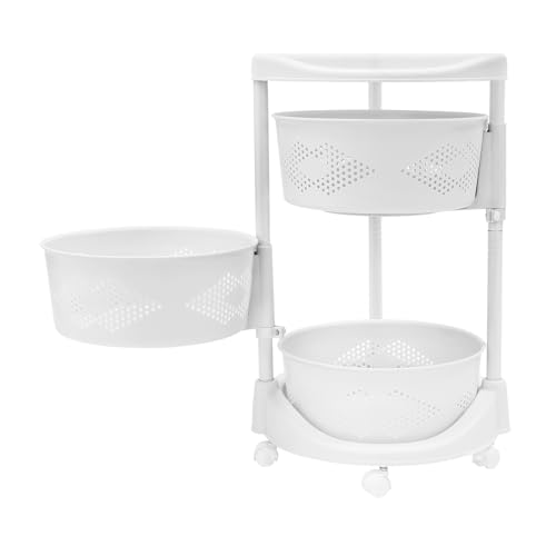 5 Tier Rotating Storage Shelf with Lockable Casters, Circular Rotating Basket Large Storage Rack with 360° Wheels 180° Rotating Multi-Layer Kitchen Storage Shelf (3 Tier) - size: 3 Tier