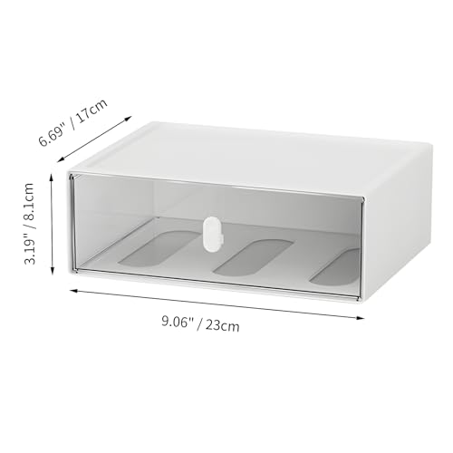 Desktop Storage Drawers, Plastic Desk Organizer with 1 Large Drawer, Modular Stackable Toolbox Units for Office Stationary, Makeup Container, Bathroom Countertop (1 Tall Layer, White & Clear) - color: 1 Tall Layer & 1 Drawer, White & Clear