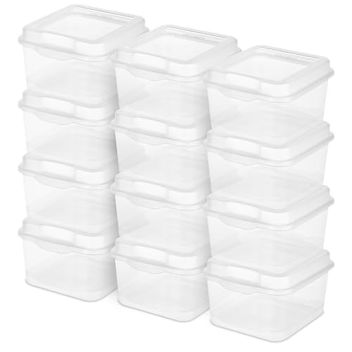 Sterilite 12-Pack FlipTop Stackable Square Small Storage Bin with Hinging Lid, Clear - size: 1.5 Cubic Feet, style: 12 Pack