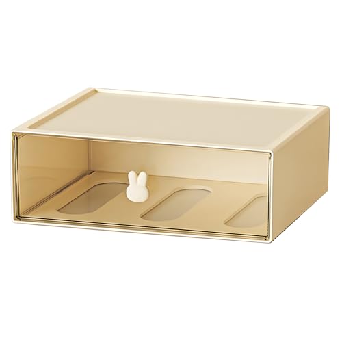 Desktop Storage Drawers, Plastic Desk Organizer with 1 Large Drawer, Modular Stackable Toolbox Units for Office Stationary, Makeup Container, Bathroom Countertop (1 Tall Layer, Cream & Clear) - color: 1 Tall Layer & 1 Drawer, Cream & Clear