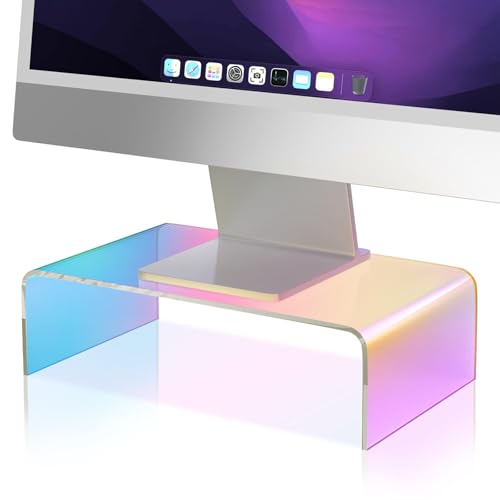 NiHome Iridescent Acrylic Computer Monitor Stand, Acrylic Laptop/PC/Desktop Stand Riser for Desk, Durable, Ergonomic Design, Space Saving for Home and Office