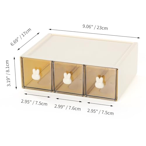 Desktop Storage Drawers, Plastic Desk Organizer with 3 Drawers, Modular Stackable Toolbox Units for Office Stationary, Makeup Container, Bathroom Countertop (1 Tall Layer, Cream & Clear) - color: 1 Tall Layer & 3 Drawers, Cream & Clear