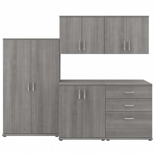 Bush Business Furniture Universal 92W 5 Piece Modular Storage Set with Floor and Wall Cabinets in Platinum Gray - color: Platinum Gray