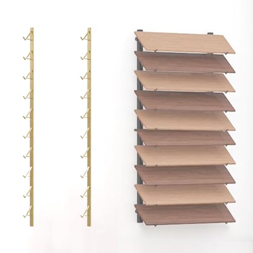 Wall Mounted Floor Tile Storage Rack, 10-Layer Porcelain Sample Display Stand, 55.1in/140cm High Multi Row Ceramic Stone Show Shelf, Card Slot Depth 8.1in/20.5cm (Gold) - color: Gold