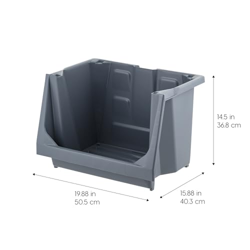 IRIS USA Open Front Storage Bins, Large - 3 Pack, Heavy Duty Garage Storage, Stackable Storage Bins, Tools Hose Household Product Sporting Goods, Wide Open Front, Interlocked Secure Stacking, Gray - size: Large - 3 Pack