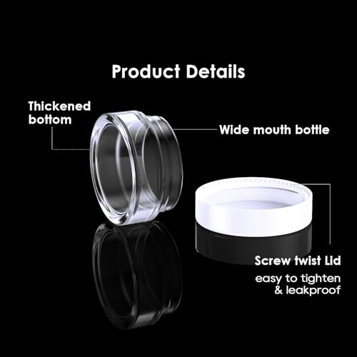 50 Pack 5 Gram 0.17OZ Clear Plastic Containers with White Lids, Small Round Cosmetic Jars Makeup Travel Containers Jar for Cream, Bead, Eye Shadow, Samples, Lotions, Powders, Glitters Lip Gloss - color: White Lid, size: 0.17 Ounce