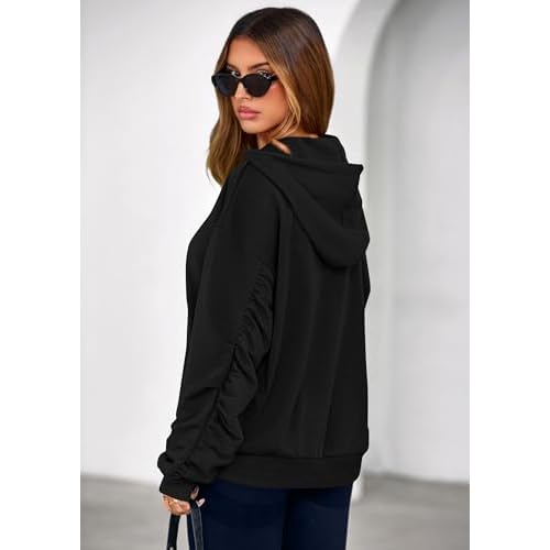 PRETTYGARDEN Hoodies for Women Oversized Pullover Sweatshirts 2025 Ruched Long Sleeve Casual Tops Fall Fashion Y2K Clothes