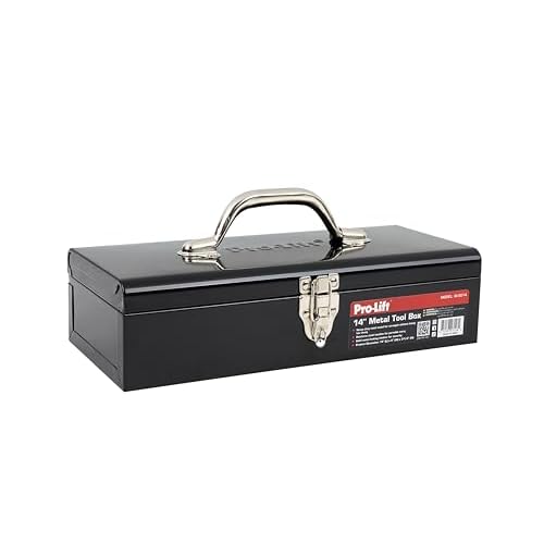 Pro-Lift Steel Tool Box ? 14-inch Metal Toolbox Portable with Handle ? Heavy Duty Metal Latch Closure Small Carry Storage Box Tools Organizer