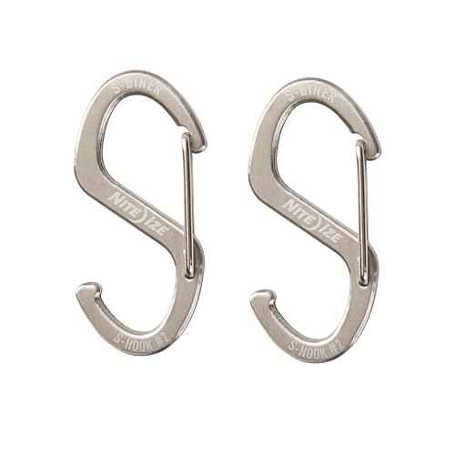 Nite Ize S-Biner Hook 'N Hold S-Hook, Stainless Steel S-Hook with Clip, Holds Keys Tumblers and More, Small 2 Pack