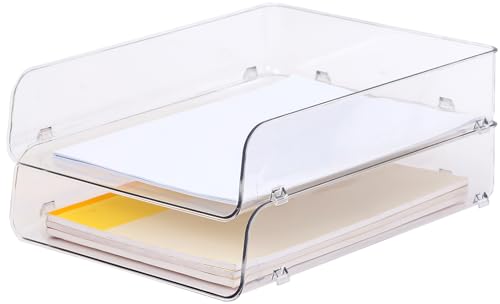 Gagee 2 Pack Paper Organizer for Desk,Clear Stackable Paper Sray Holder ﻿, Office Desk Organizer for Notes, Pens, File, Document - size: 2 Vertical