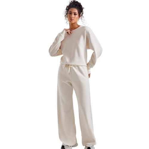 SUUKSESS Women Modal Fall 2 piece outfits Oversized Sweatshirt Wide Leg Pants