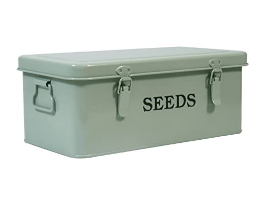 Seed Saving Box, Metal Seed Bin, Seed Storage Organizer Box, Seed Packet Container with Lid, Seed Envelope Storage Box, 4 Compartments Garden Seed Bin with Safety Locks-Green - color: Green
