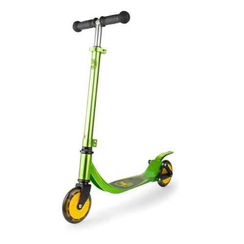 TOMY John Deere Kids Kick Scooter - Aluminum Girls and Boys Scooter -Includes Light Up Wheels and Adjustable Height for Growing Kids - for Ages 5 Years and Up