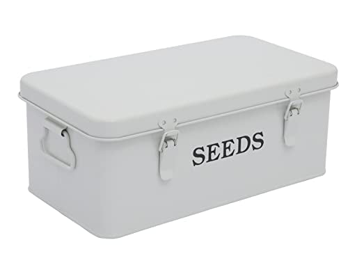 Seed Saving Box, Metal Seed Bin, Seed Storage Organizer, Seed Packet Container with Lid, Seed Envelope Storage Box, 4 Compartments Garden Seed Bin with Safety Locks-White - color: White