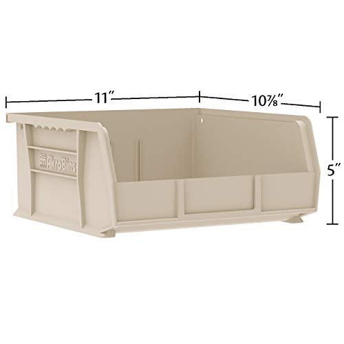 Akro-Mils 30235 AkroBins Plastic Storage Bins, Space-Saving Stackable Bins for Garage, Pantry, Craft Organization, 11" x 11" x 5", Stone, 6-Pack - color: Stone
