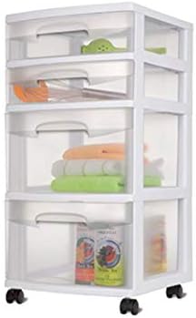 Sterilite 28228002 Home 4 Drawer Wide Storage Cart Portable Container w/Casters
