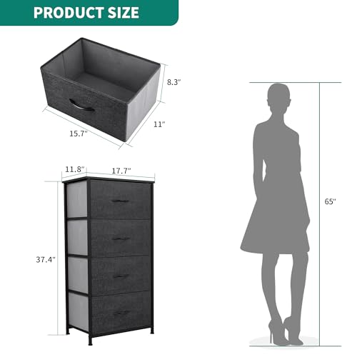 YITAHOME Storage Tower with 4 Drawers - Fabric Dresser, Organizer Unit for Bedroom, Living Room, Closets - Sturdy Steel Frame, Easy Pull Fabric Bins & Wooden Top - color: Cool Black Grey Ash, style: 4-Drawer