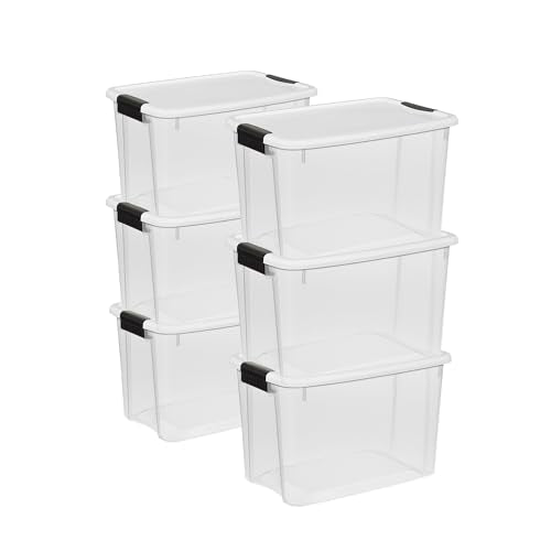 Sterilite 6-Pack 30 Quart Ultra Latch Box, Clear Storage Organizer Bins with Latching Lids - Stackable Plastic Containers for Home Organization in Garage, Attic, Basement, and Closet - size: 30 Quart