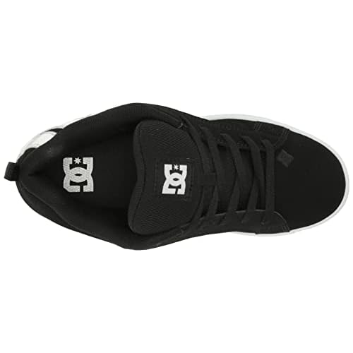DC Women's Court Graffik Casual Low Top Skate Shoe, Black/White Stencil, 8.5