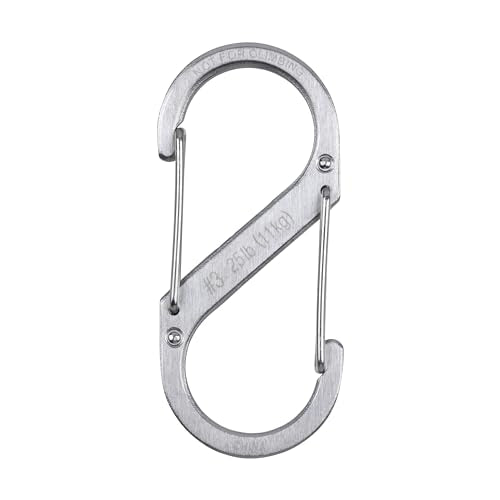Nite Ize S-Biner Stainless Steel Dual Carabiner - Multi Purpose Dual Carabiner Clip - Great for Camping Supplies & Hiking Essentials - Secure Key Holder - Size 3, Stainless (6 Pack)