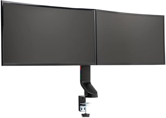 Kensington Dual Monitor Mount for Desk, C-clamp Vesa Monitor Stand Fits 2 Ultrawide Monitors Up to 27 Inches, Low Profile Stand, Height Adjustable Rotating Free Standing Arm, Black